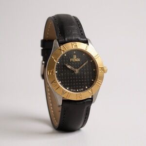 Fendi Gold-Tone and Black Leather - Quartz